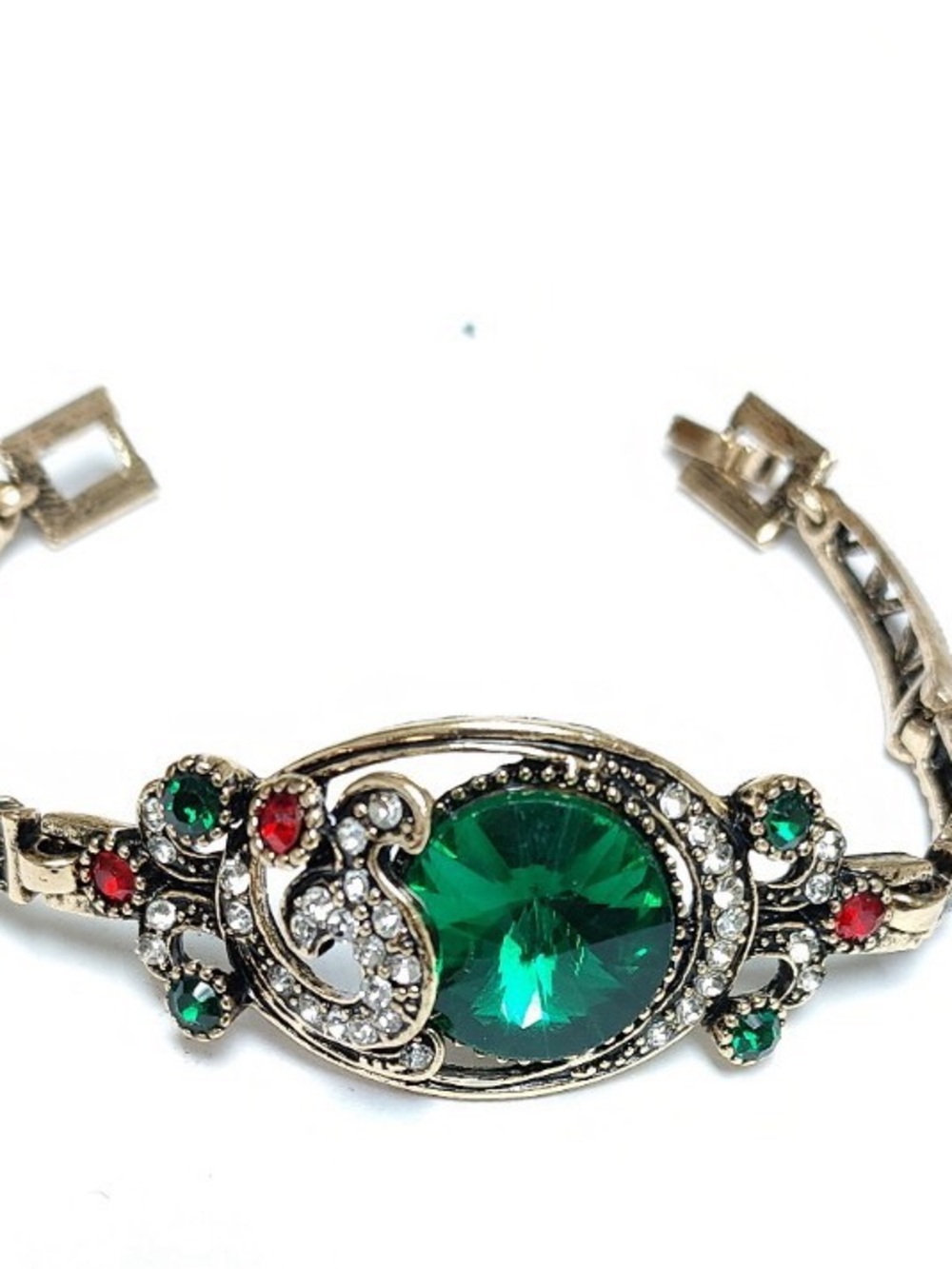 Vintage-Inspired Green Crystal Floral Bracelet